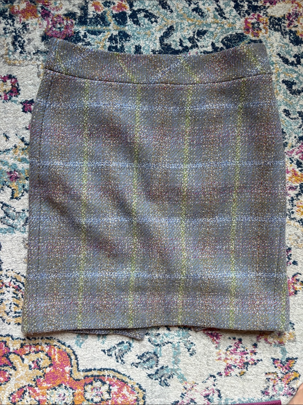 J. Crew Tweed Pencil Skirt with Green & Blue Windowpane